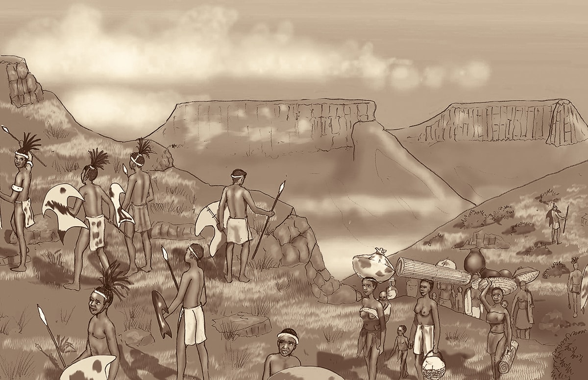 Some of the Hlubi fled west to the Drakensberg with Mpangazitha. manthatisi.